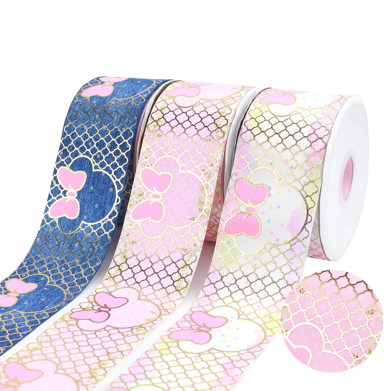 

Midi Ribbon Suppliers Liston 3" 75mm Gold Foil Pink Ink Grosgrain Ribbon Printed For Bows Hair Accessories