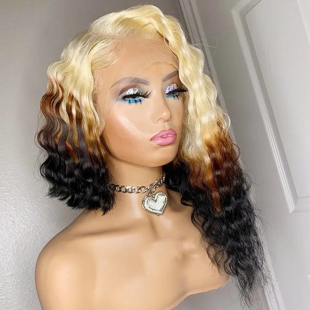 

Deep Wave Blonde Ombre Colour Human Hair Wig Align Virgin Pre Pluck Lace Wig Brazilian Wholesale Lace Front Wig