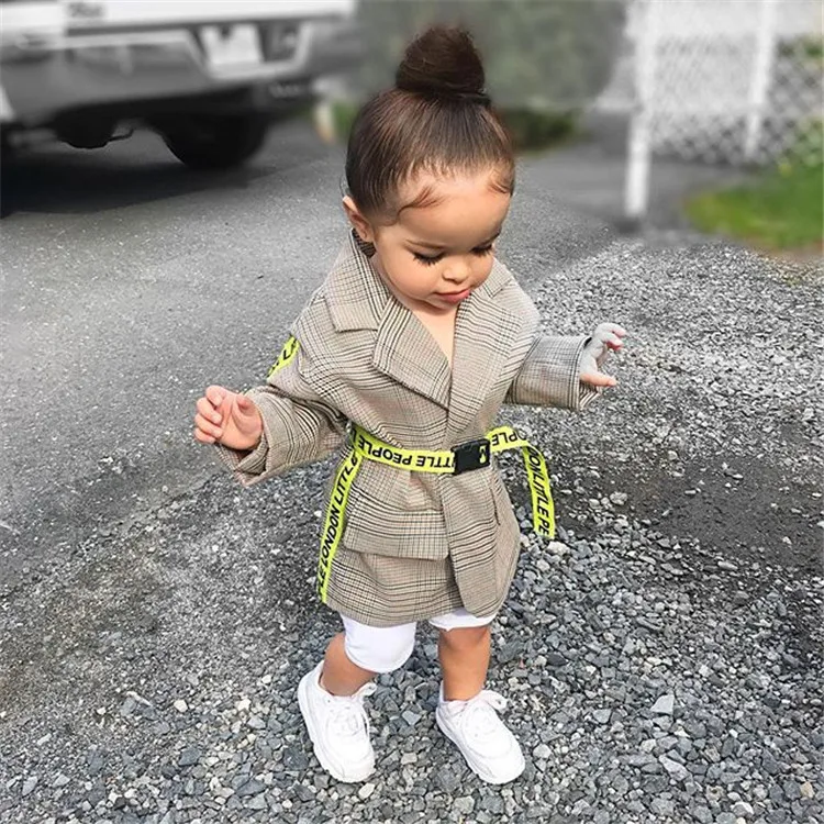 

New Fashion Toddler Girls Jackets Formal Outwear Autumn Winter Long Sleeve Printed Belt Baby Coat Clothes 3-8 years, Grey