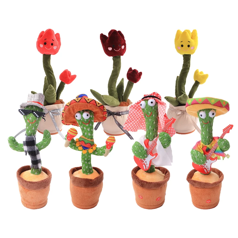 

EE406 Christmas 120 English Song Singing Dancing Sunflower Santa Plush Toys Electric Shake Toys Rose Recording Dancing Cactus