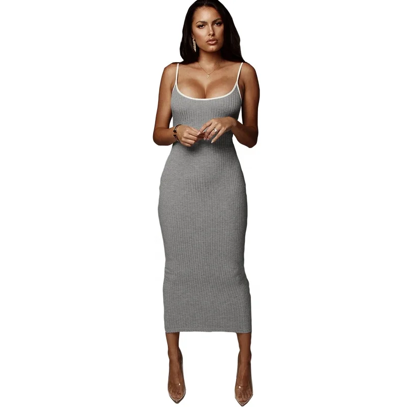 

Hot New Backless Sleeveless Ribbed Knit Women Sexy Bodycon Party Clothes Long Dresses Elegant Dress