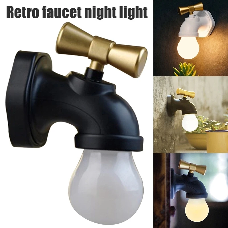 Vintage Faucet Small Night Light 0.5w 5V 500mA Home Smart Voice Sensor USB Recharge Little Night Lamp LED