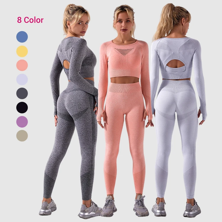 

Hot Selling New Design Seamless Gym Womens Spandex Yoga Sets No Logo Free Sample Custom Low Moq