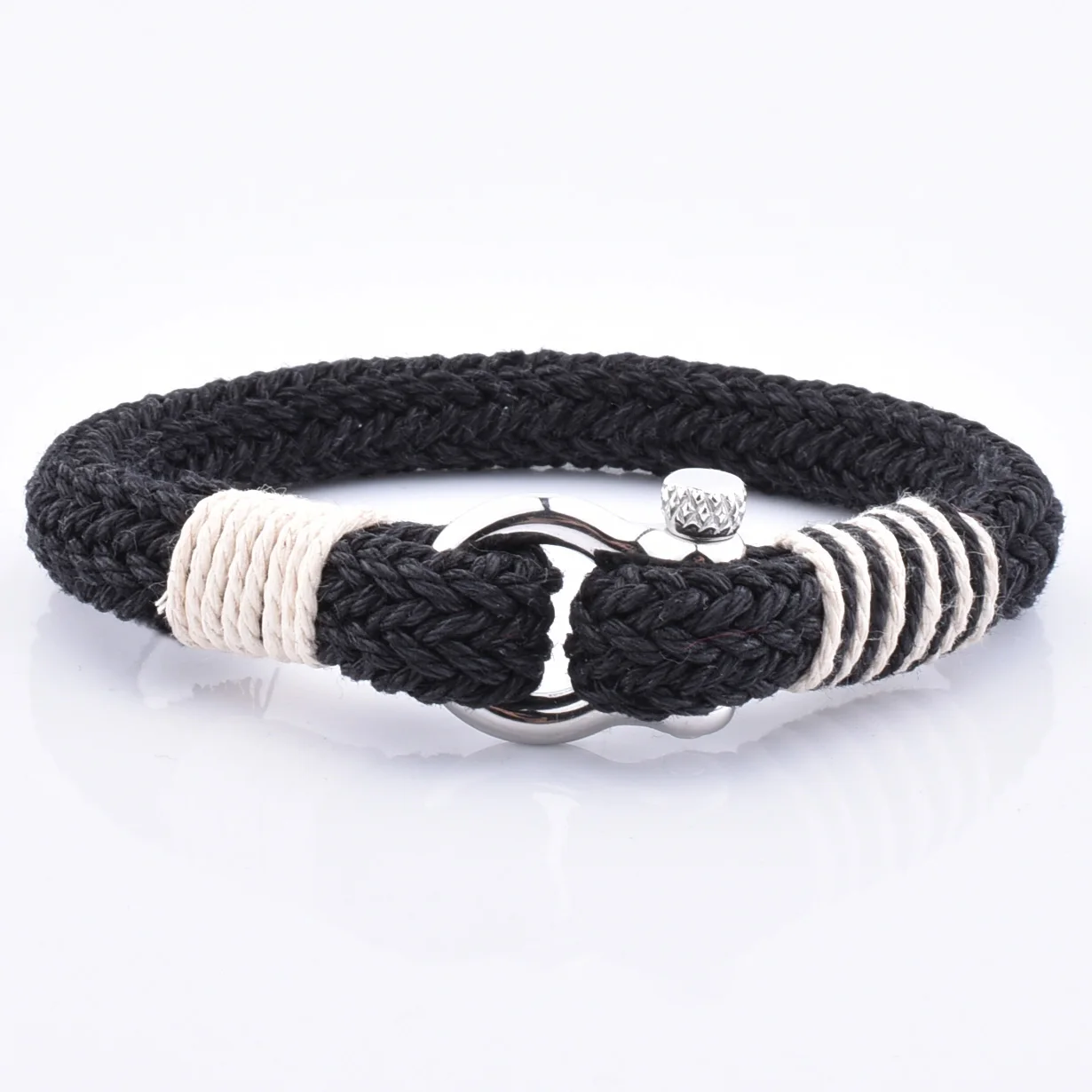 

High Quality Products 2021 Most Popular Stainless Steel Mens Shackle Cotton Bracelet For Men