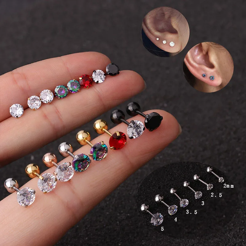 

Simple Various Stainless Steel Cartilage Piercing Helix Jewelry zircon Stud earrings Tragus Cartilage Conch Earring Stud, Picture shows