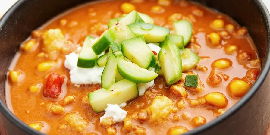 Smoked paprika and drizzle of honey over a rustic clay pot of chili.