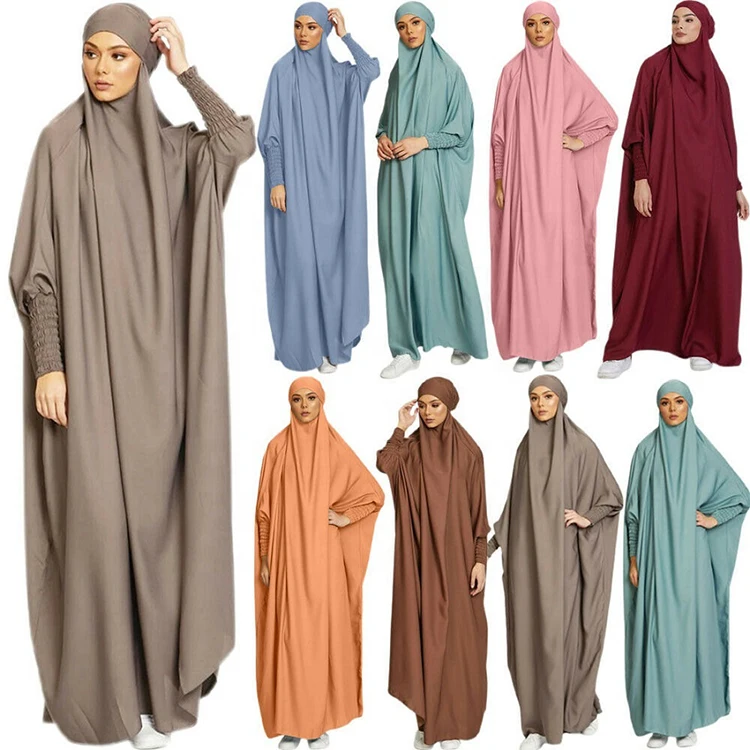 

3185 kuwii Wholesale High-quality Hot-selling Prayer dress scrunch sleeve Jilbab French One Pieces Jilbab Khimar, 10 colors