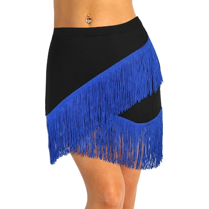 

iEFiEL Ladies Latin Dance Skirt Tassel Fringe Skirt Dancewear Tango Rumba Dancewear Performance Skirt Elastic Waist Dancewear