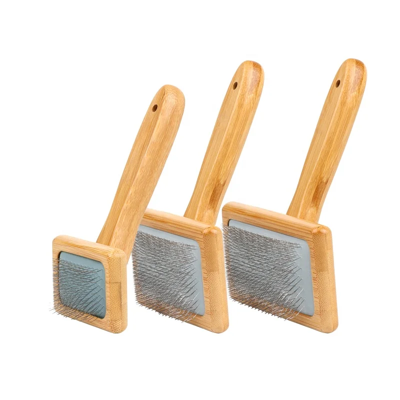 

Factory Wholesale Bamboo Wooden Long Pin Pet Wire Brush Cat Dog Grooming Slicker Brush, Natural
