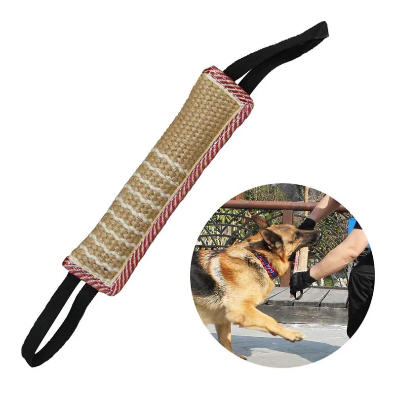 

Strong Dog Training Jute Bite Toy Puppy Teeth Cleaning Molar Tug Toy Dog Bite Pillow Chew Interactive Biting Toy, Linen color