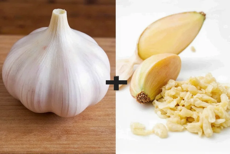 Hand peeling garlic cloves with a spoon