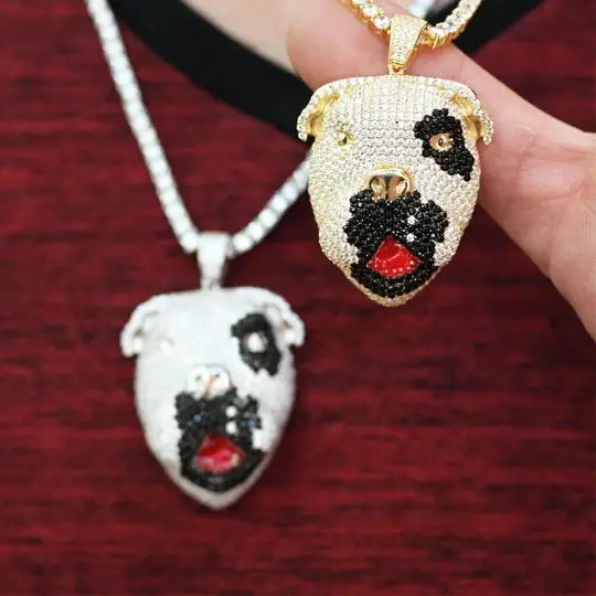 

micro pave cz cute lovely 3D shape hip hop men pappy dog pendant necklace, Silver