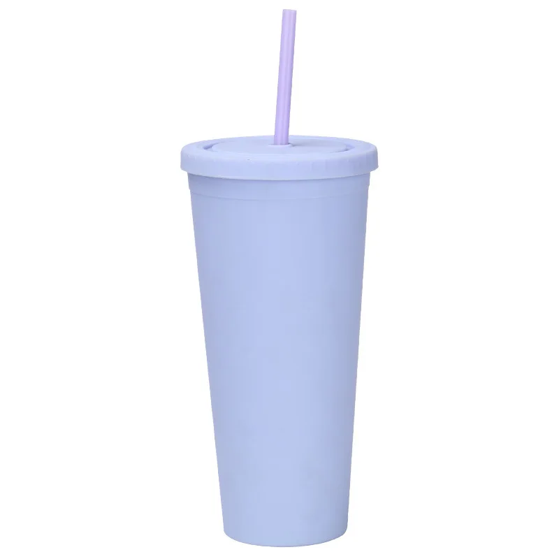 

Hot-selling double-layer solid color with straw custom large capacity hard double wall reuse plastic cup coffee cup, Clear