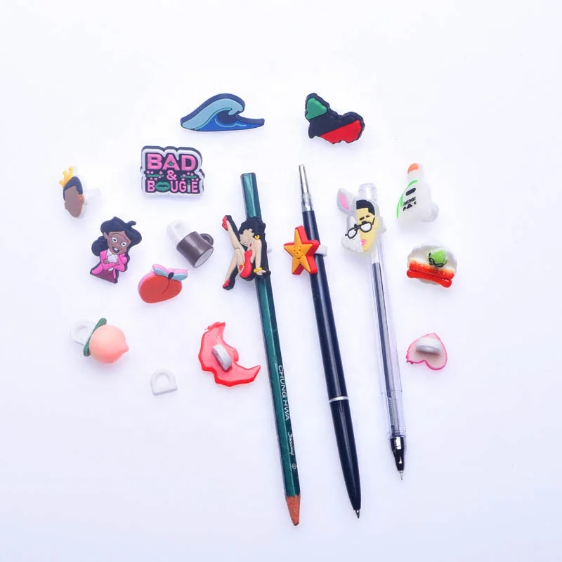 

wholesale 1000pcs/lot custom Cartoon character pencil toppers covers pvc charms for drinking straw promotional gift