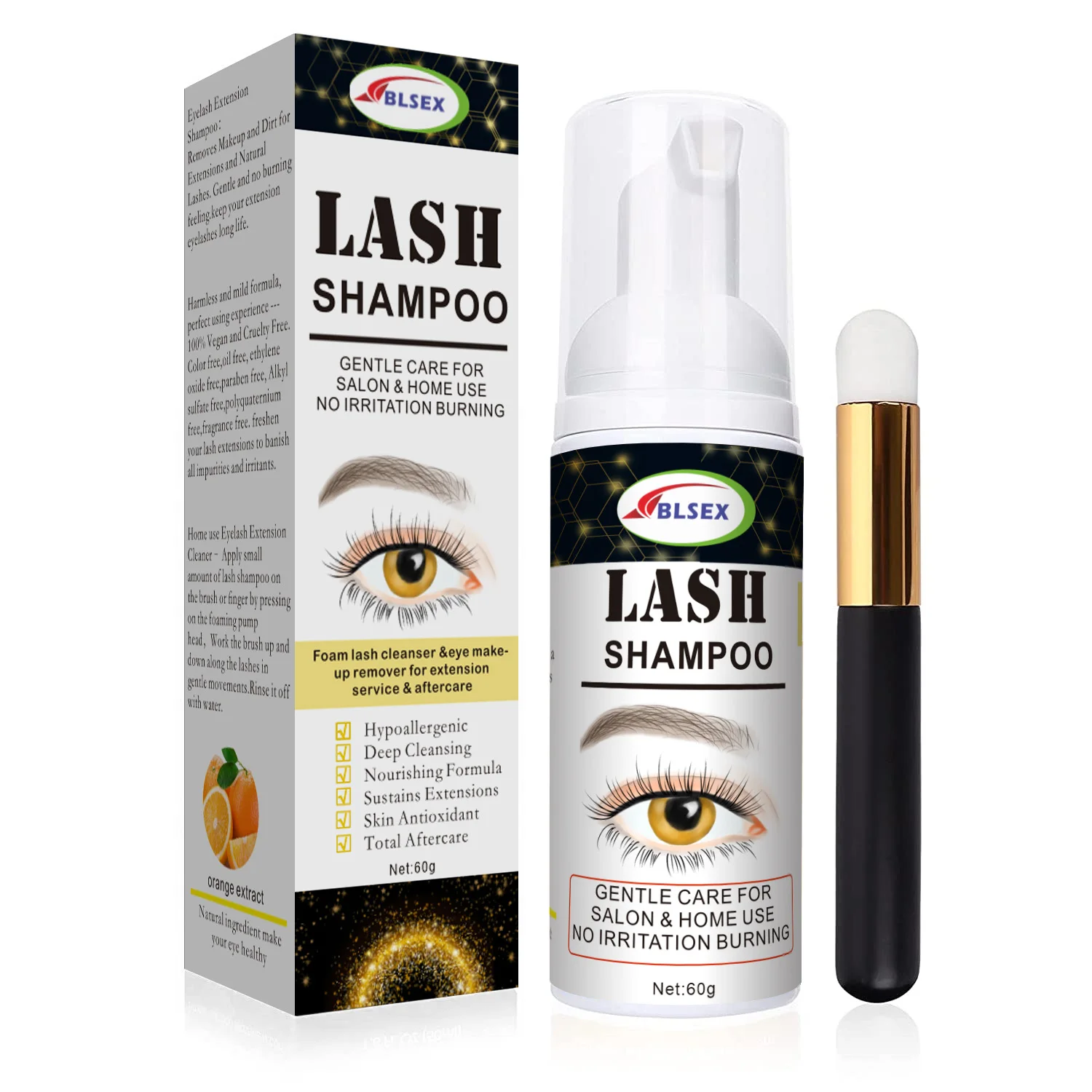 

BLSEX High Quality 60ml Eyelash Shampoo Gentle Cleansing Grafting Extension Eyelashes Mousse Foam Pro Eyelash Cleaner