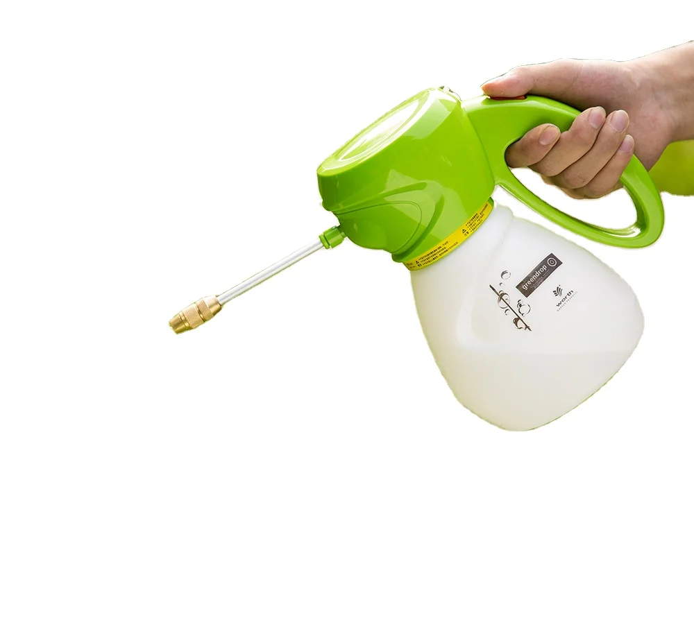 

1L Lithium Battery Electric Pump Brass Nozzle Plastic Bottle Hand Garden Sprayer, Green/white