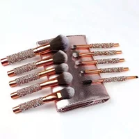 

2020 Rose Gold Luxury Rhinestone 10pcs Bling Makeup Brush Set Vegan Make up Brushes Custom Logo