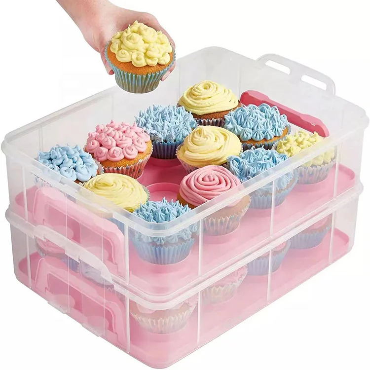 

2-4 tiered Plastic Cupcake Storage Box Portable Carrier Cake dessert Muffin cup packaging box, Transparent