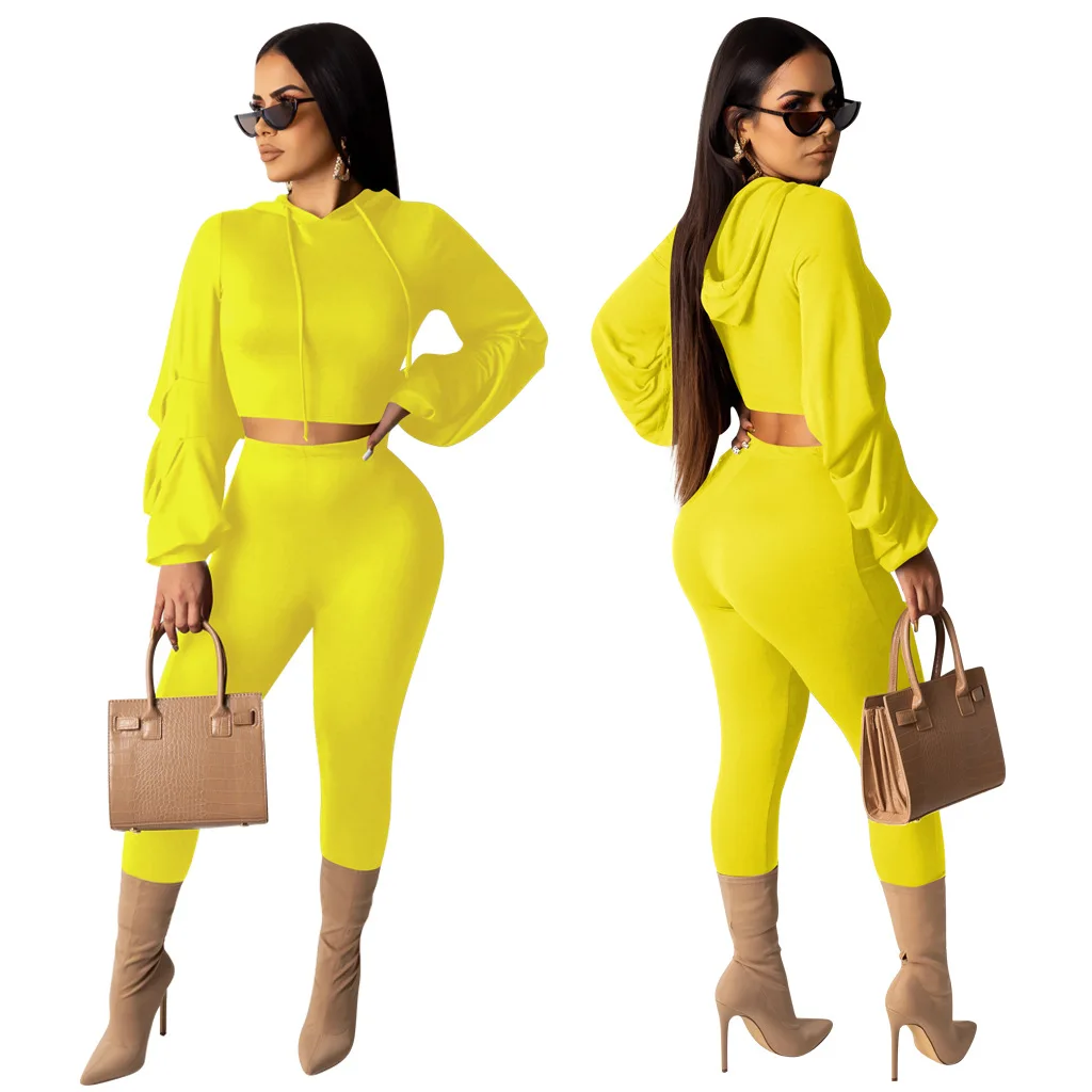 

Two Piece Set Women's Casual Hooded Long Sleeve Nightclub Clothes Womens Sexy Plus Size Tracksuits 2 Piece Set