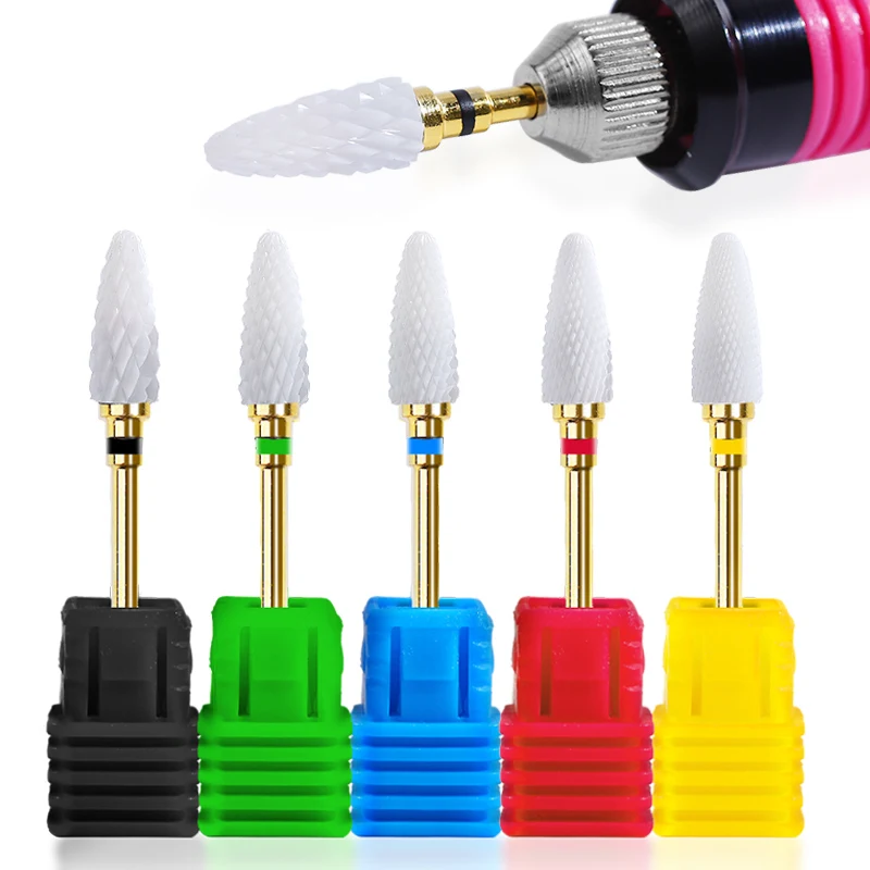 

5 Types White Ceramic Nail Drill Bits Milling Cutter Manicure Machine Pedicure Mill Electric Nail Files Nail Art Tools