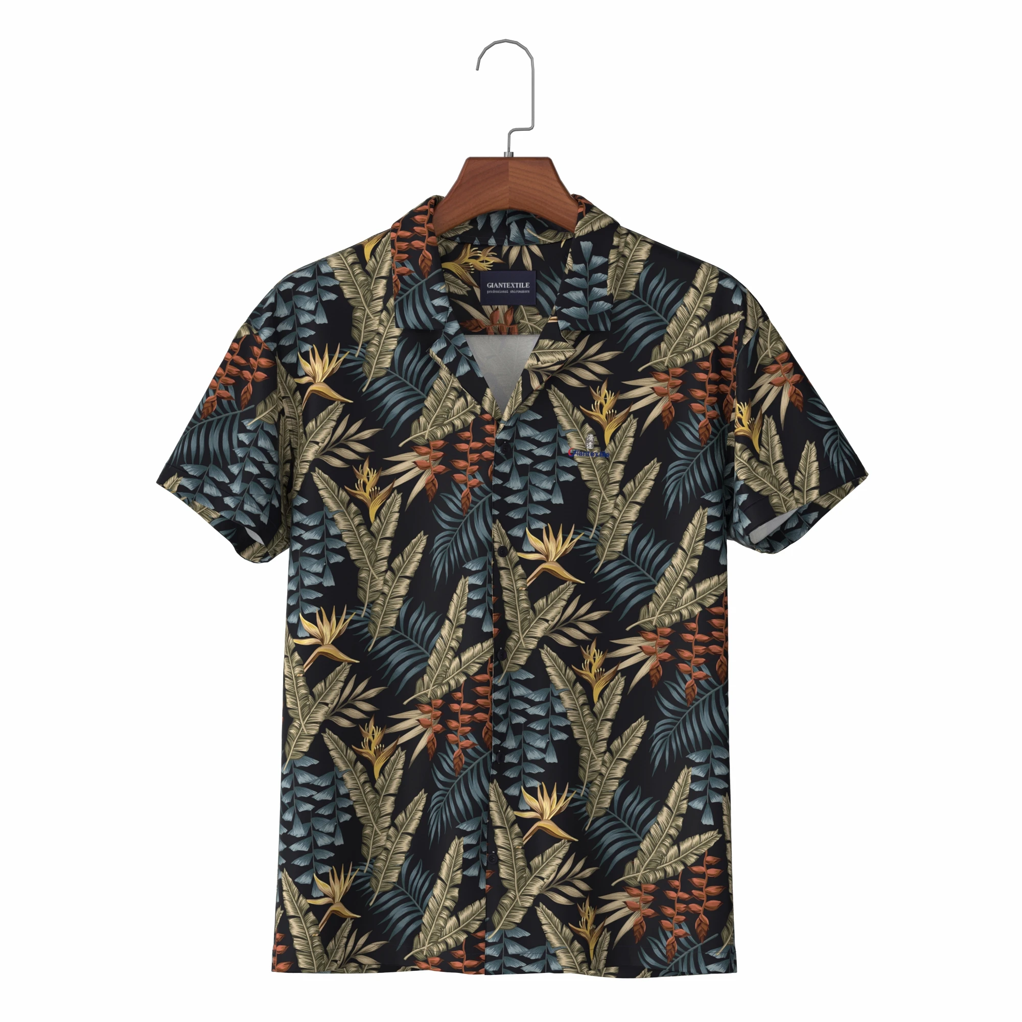 

Black Jungle Print Hawaiian Men's Hip Hop Shirt with Pure Cotton Aloha Shirt Camisa Masculina