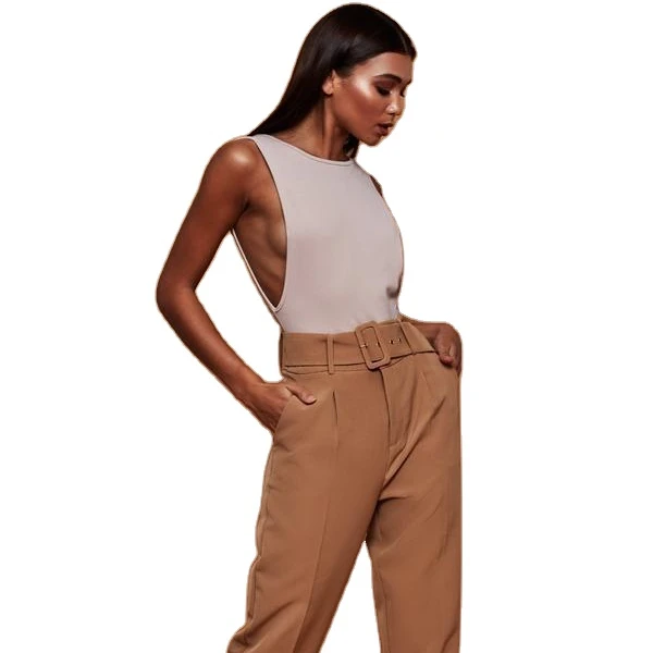 

Casual Pants High Waist Autumn Belted Straight Leg Slacks Office Lady Suit Pants office trousers women