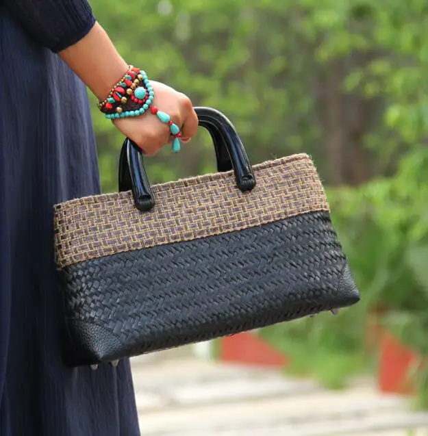 

new rattan straw bag ins portable bamboo woven bag diagonally across the seaside vacation beach bag
