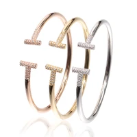

Custom Wholesale Brass Zircon CZ Cuff bracelet T Bangle for Women Jewelry