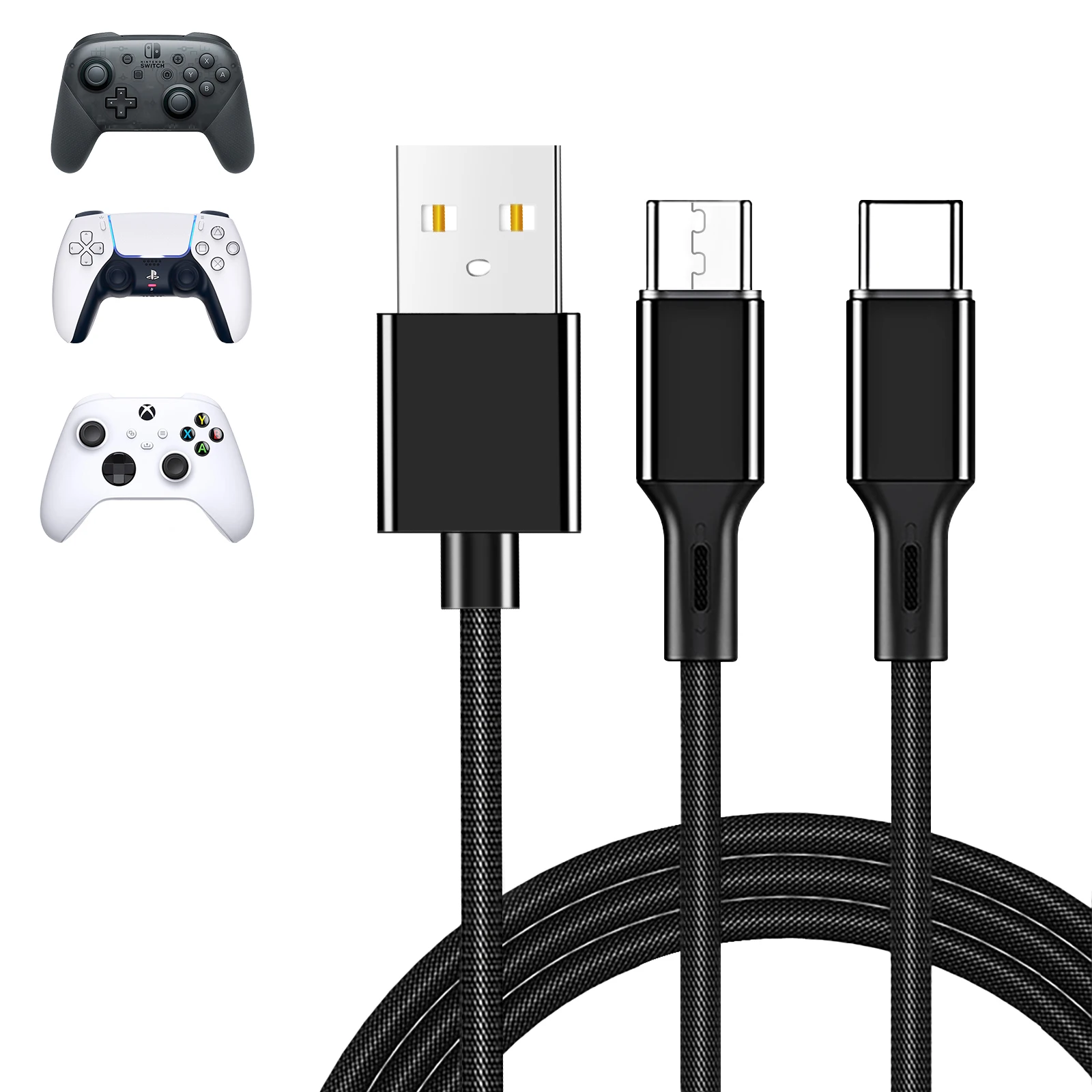 

2 in 1 Nylon Braided Charging Cable For PS5 3A 1.2M Universal Compatibility Aluminum Connector Gamepad Accessories