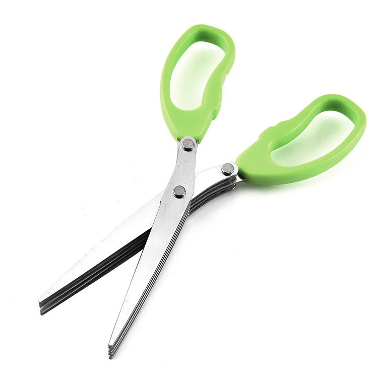 

H520 Cooking Tools Knives Multi Function Kitchen Herb Spices Scissor Stainless Steel Seasoning Crushing 5 Layers Scissors, Multi colour