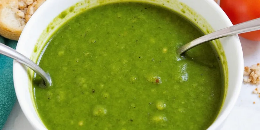 Fresh green sofrito in a white bowl