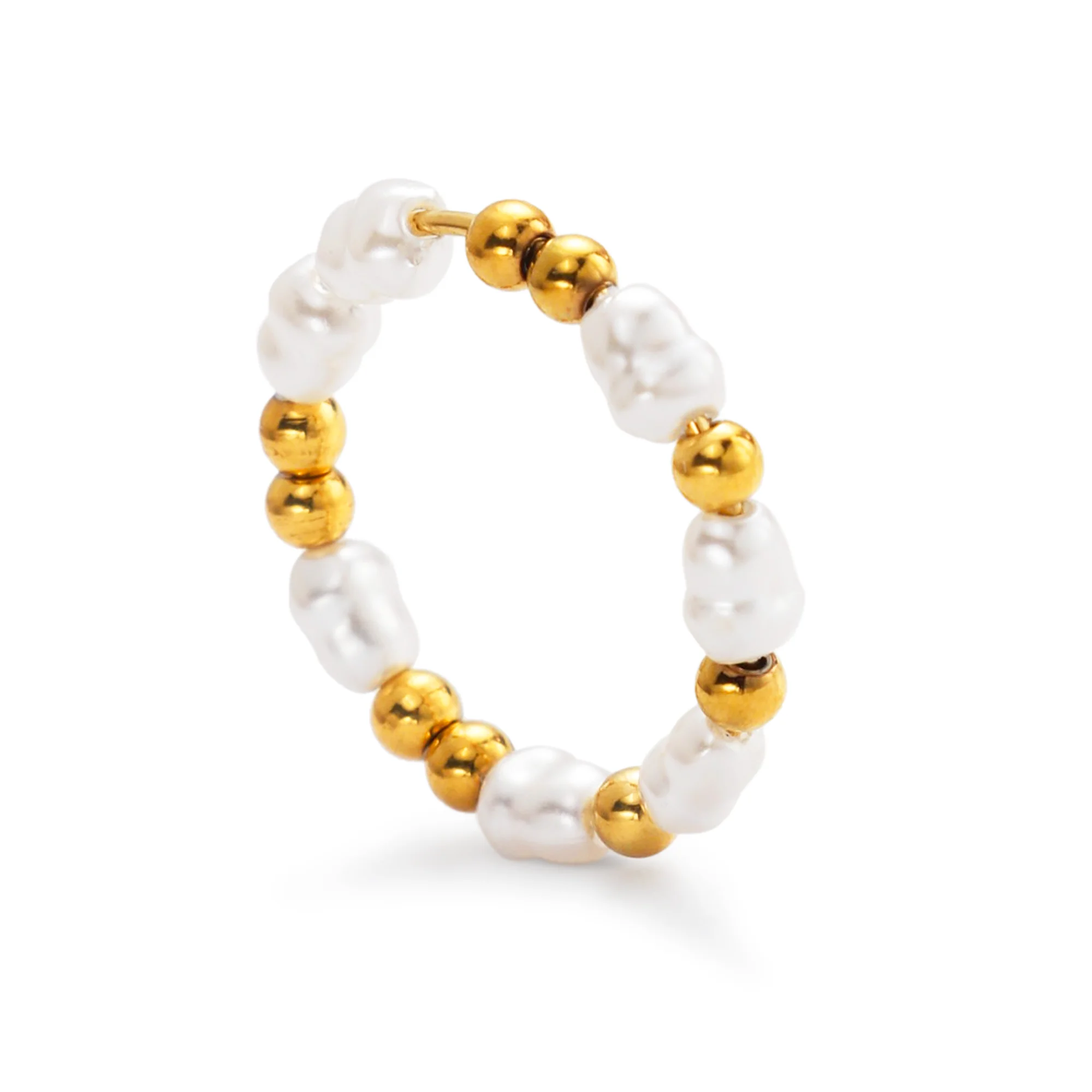 

Chris April in stock 316L stainless steel PVD gold plating imitation pearl beads pinky finger ring