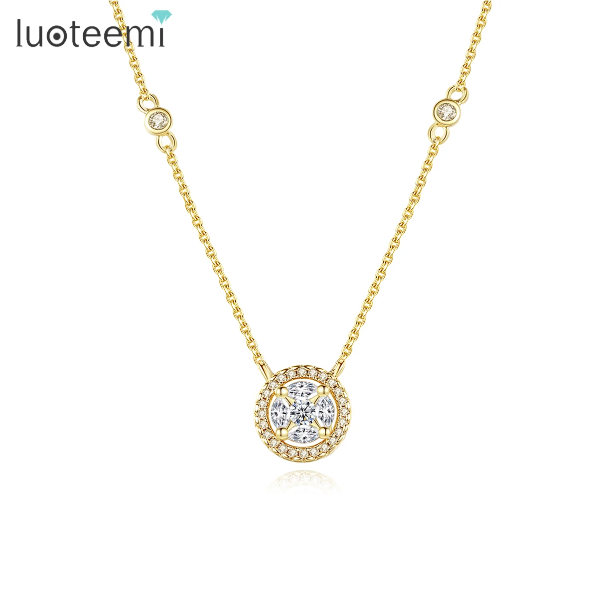 

LUOTEEMI Trendy Dainty Chains Necklace Cubic Zircon Womens Necklaces 202118K Gold Plated Charm Pendant
