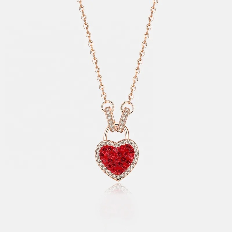 

Simple Heart S925 Sterling Silver Red And Black Double-sided Pendant Small Red Heart Necklace, Picture
