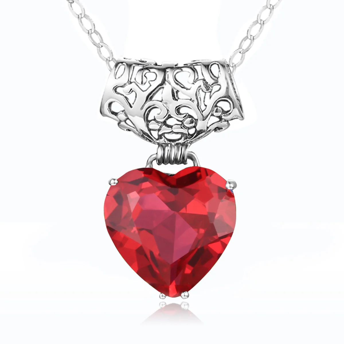 

Trendy Silver Jewelry Women Necklace Pendants Heart Ruby Gemstone 925 Sterling Silver Necklace
