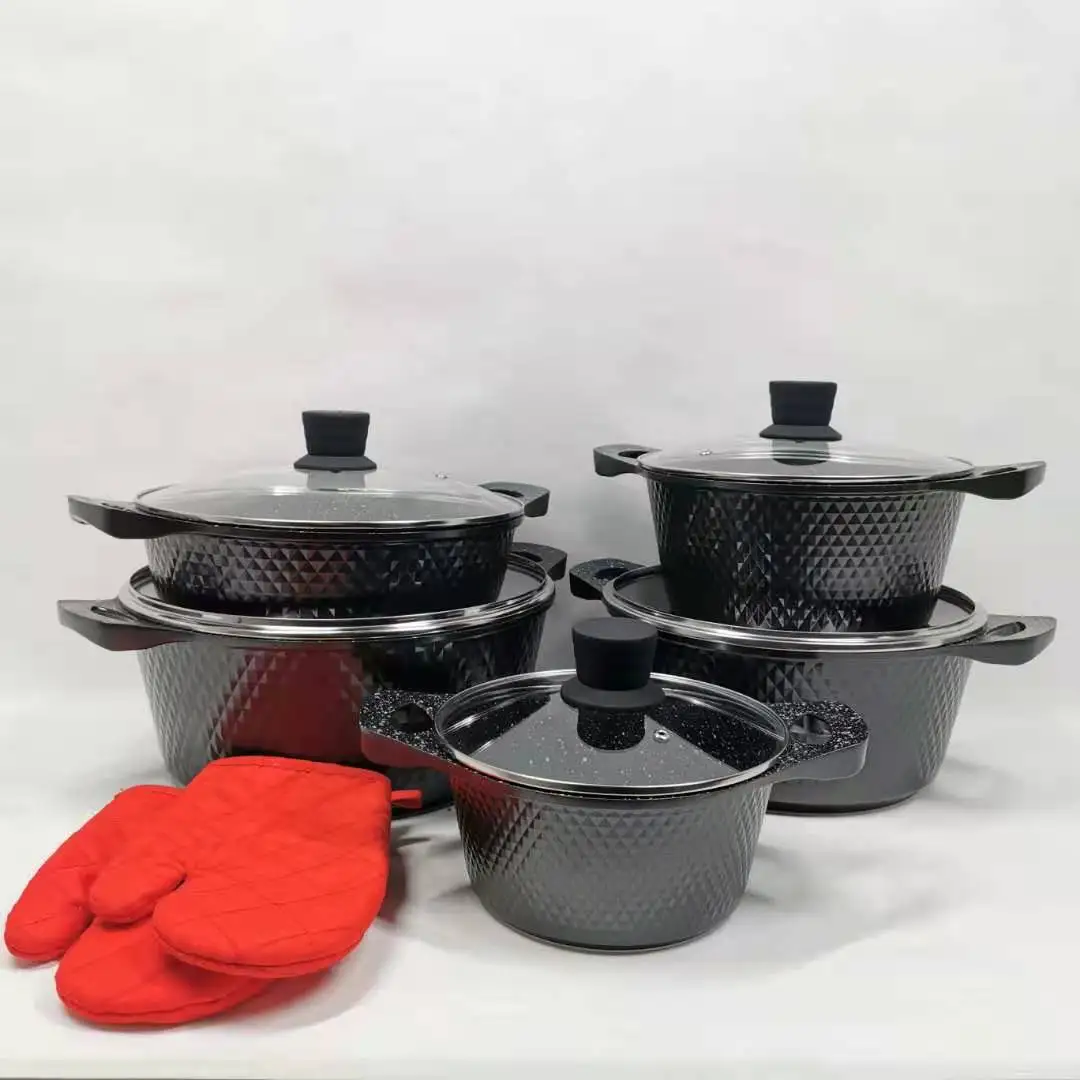 

12pcs Dessini Die Casting Non Stick Aluminum Cookware Set High Quality Pot Set, Red/green/black/purple/blue/golden