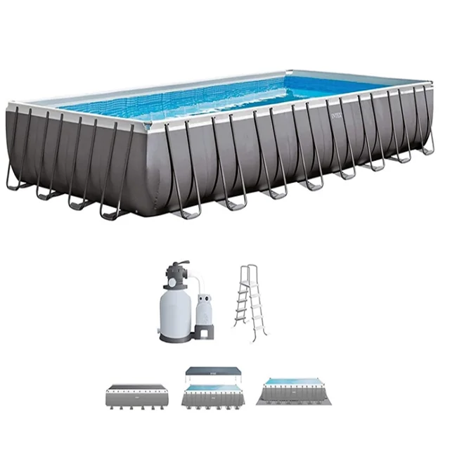 

INTEX 26364 Ultra rectangle metal frame above ground swimming pool with heat pump accessories, Picture