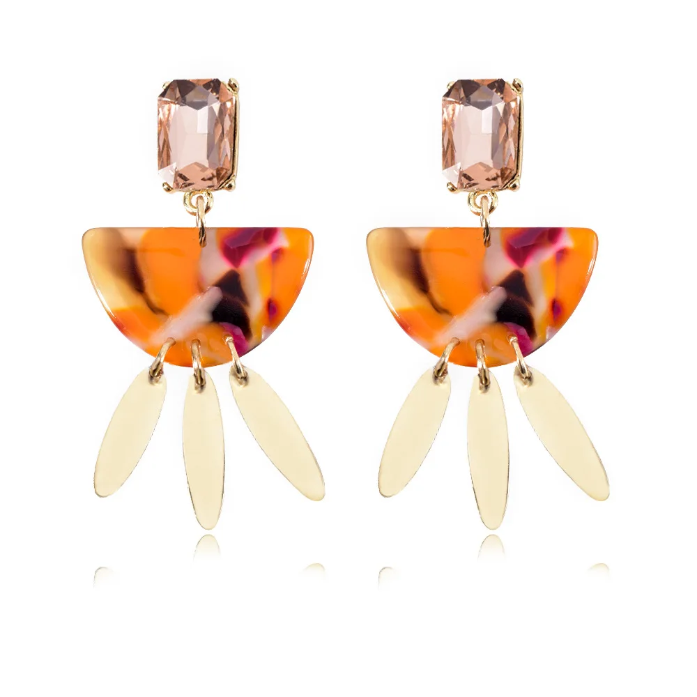 

JUHU Popular simple semicircle fan shape crystal sequins alloy drop earring acrylic stud earring more than one card for women, Colorful