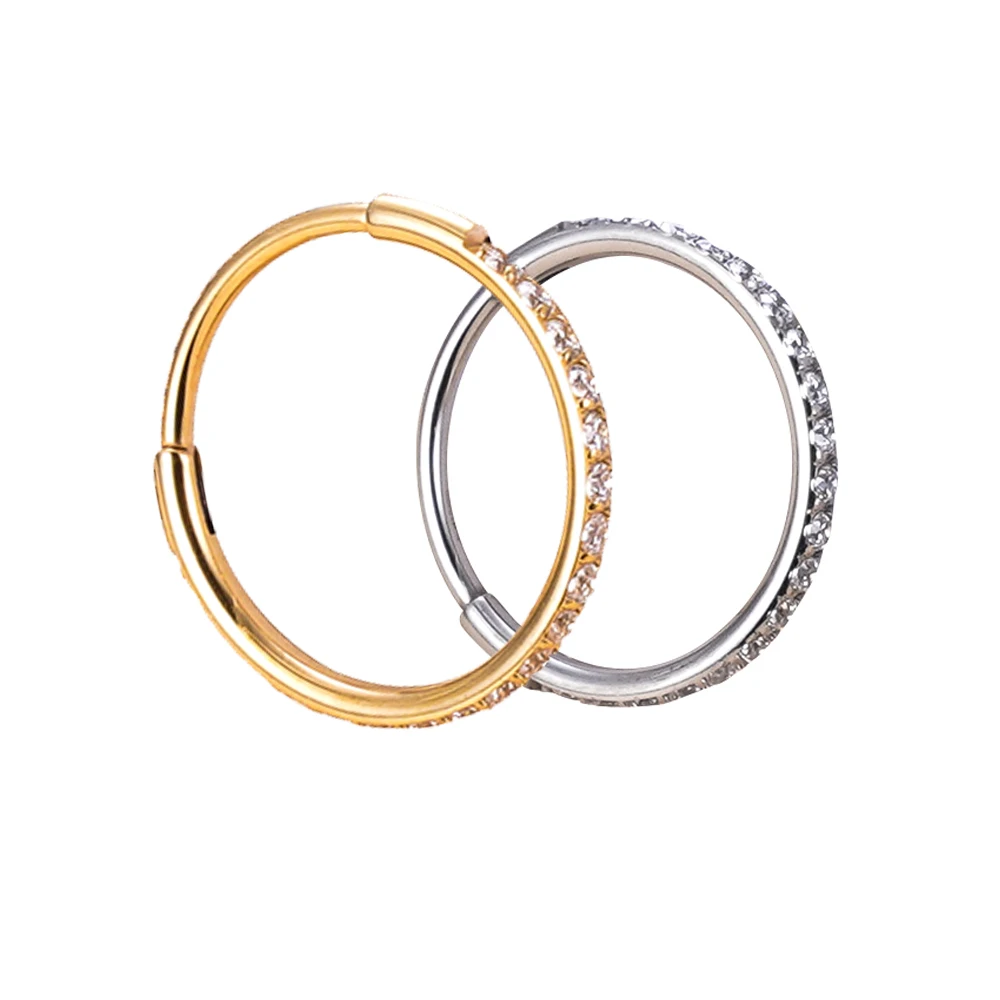 

ASTM F136 GZN Titanium Rings Hinged Clicker Pin Tapers Segment Hoop Nose Circle Earrings With CZ Sides Piercing Jewelry