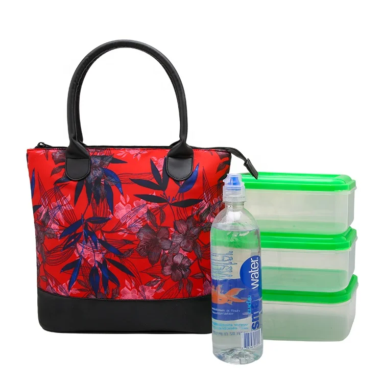 

Fashion Lunch Bag For Office Cooler Insulated Box Tote Best Quality Sublimation Work Wholesale Flower Women, Red