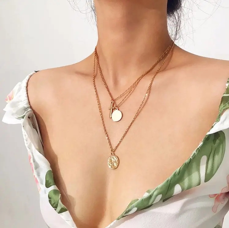 

Fashion Hot Selling Necklace Round Cross Multilayer Female Necklace Clavicle Chain