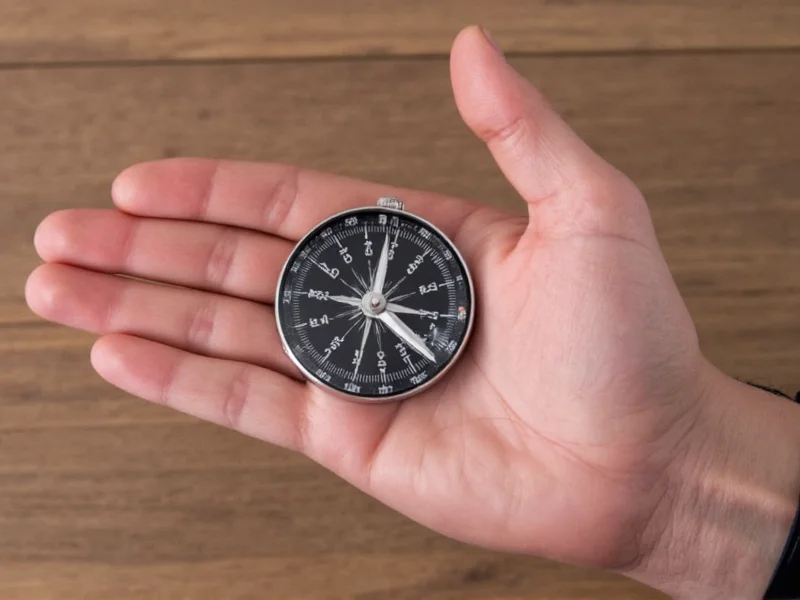Hand holding completed DIY compass