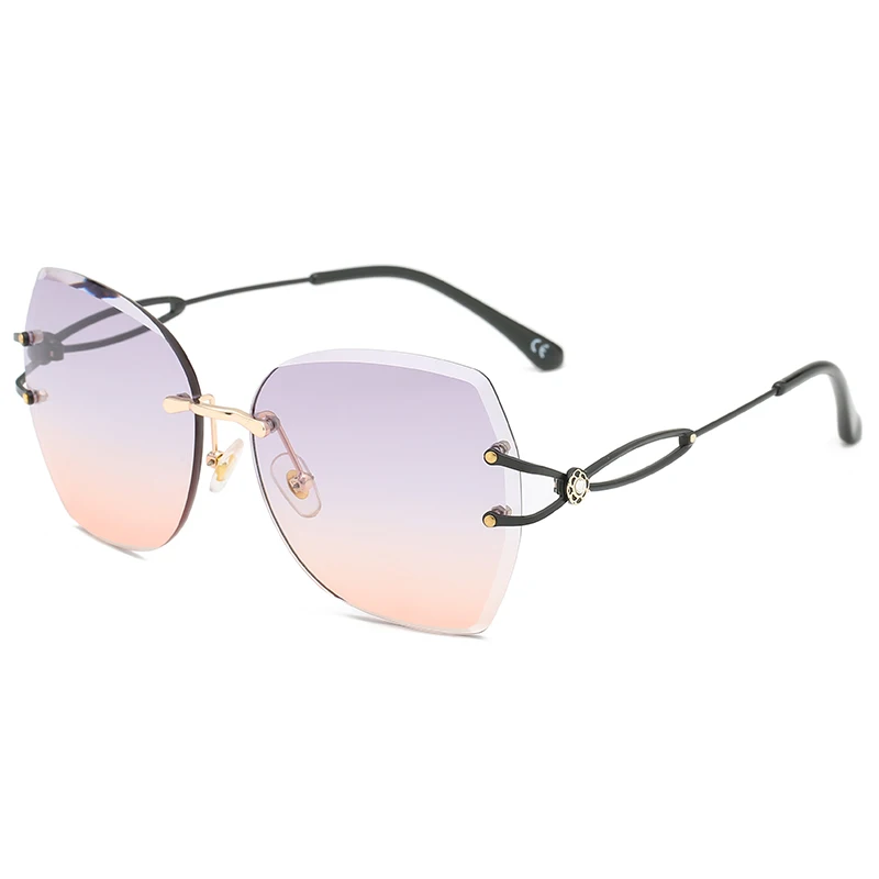 

2021 Cheap Rimless Irregular Gradient Lens Men Women Metal Shades Sunglasses
