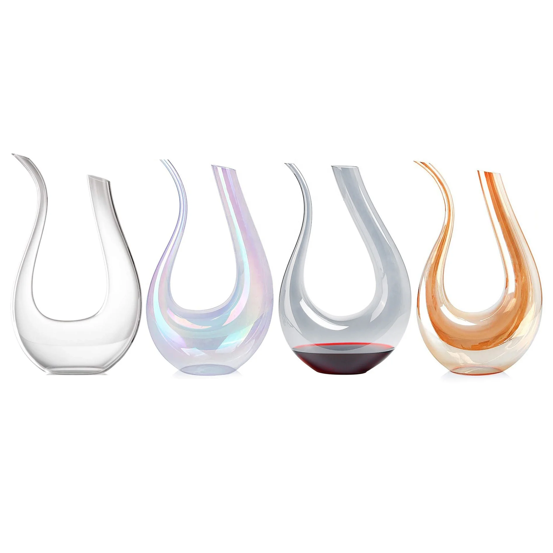 

2021 New Products Hand Mouth-blown Glass Wine Bottle Whisky Carafe U Shaped Decanter, Clear, grey, amber, rainbow