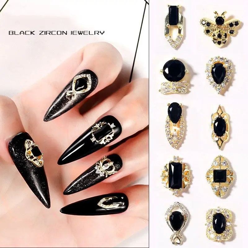 

Wholesale light luxury 3D beauty nail diamonds black zircon kawaii nail charms alloy shiny Rhinestone in bulk