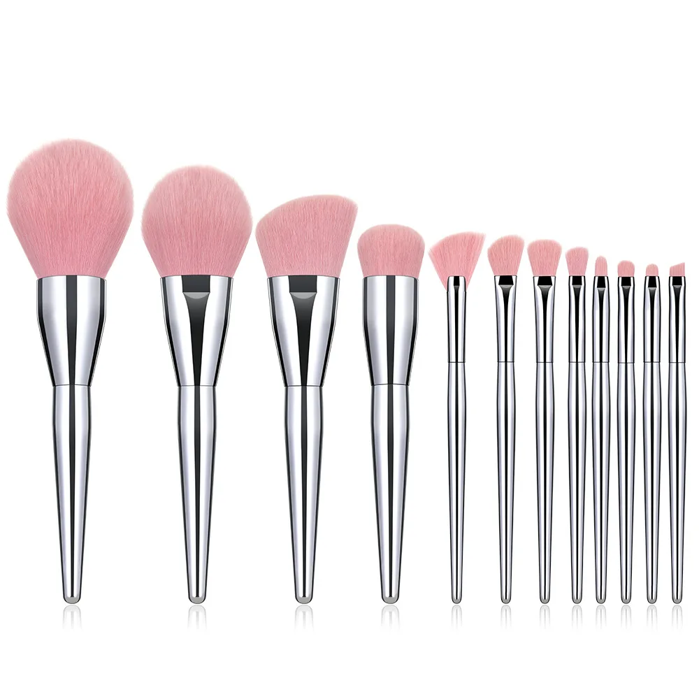 

High Quality Synthetic Hair Silver Handle Plastic Makeup Brushes 12PCS Pretty MakeUp Brushes Set