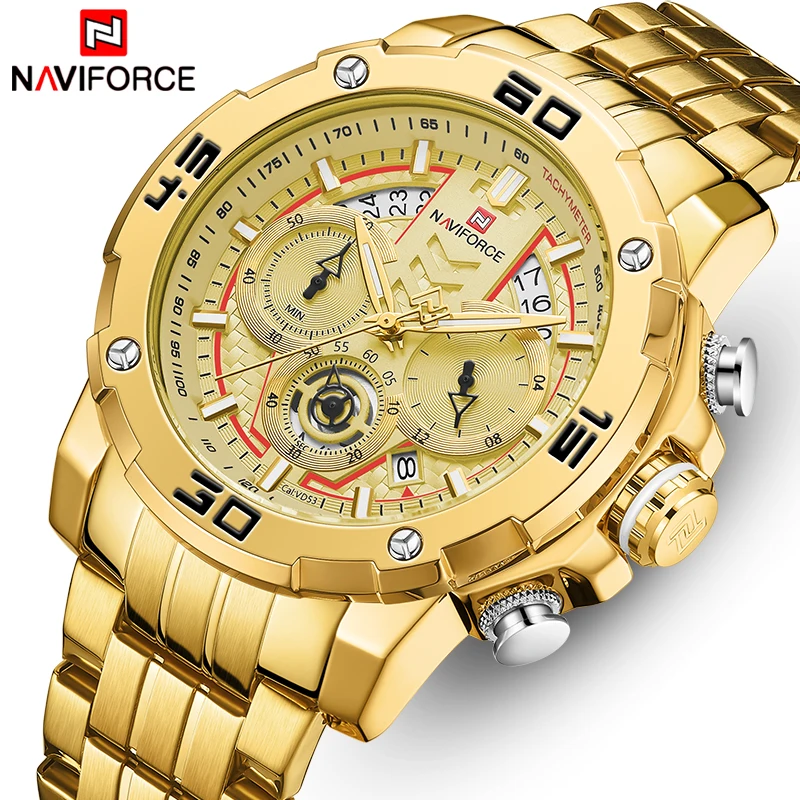 

NAVIFORCE 9175 Watches for Men Waterproof Quartz Analog Clock Fashion Stainless Steel Luminous Gold Watch Men Sport
