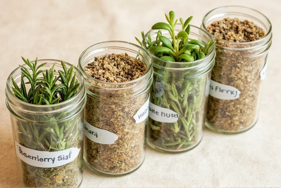Fresh rosemary wrapped in paper towel inside a glass jar