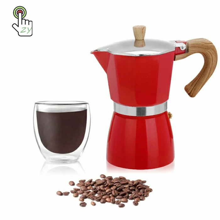 

Food grade Red/Green/Blac/Silver Aluminum Pot Stove-top Brewing expresso coffee percolator 150/300ml Moka Pot with ABS handle