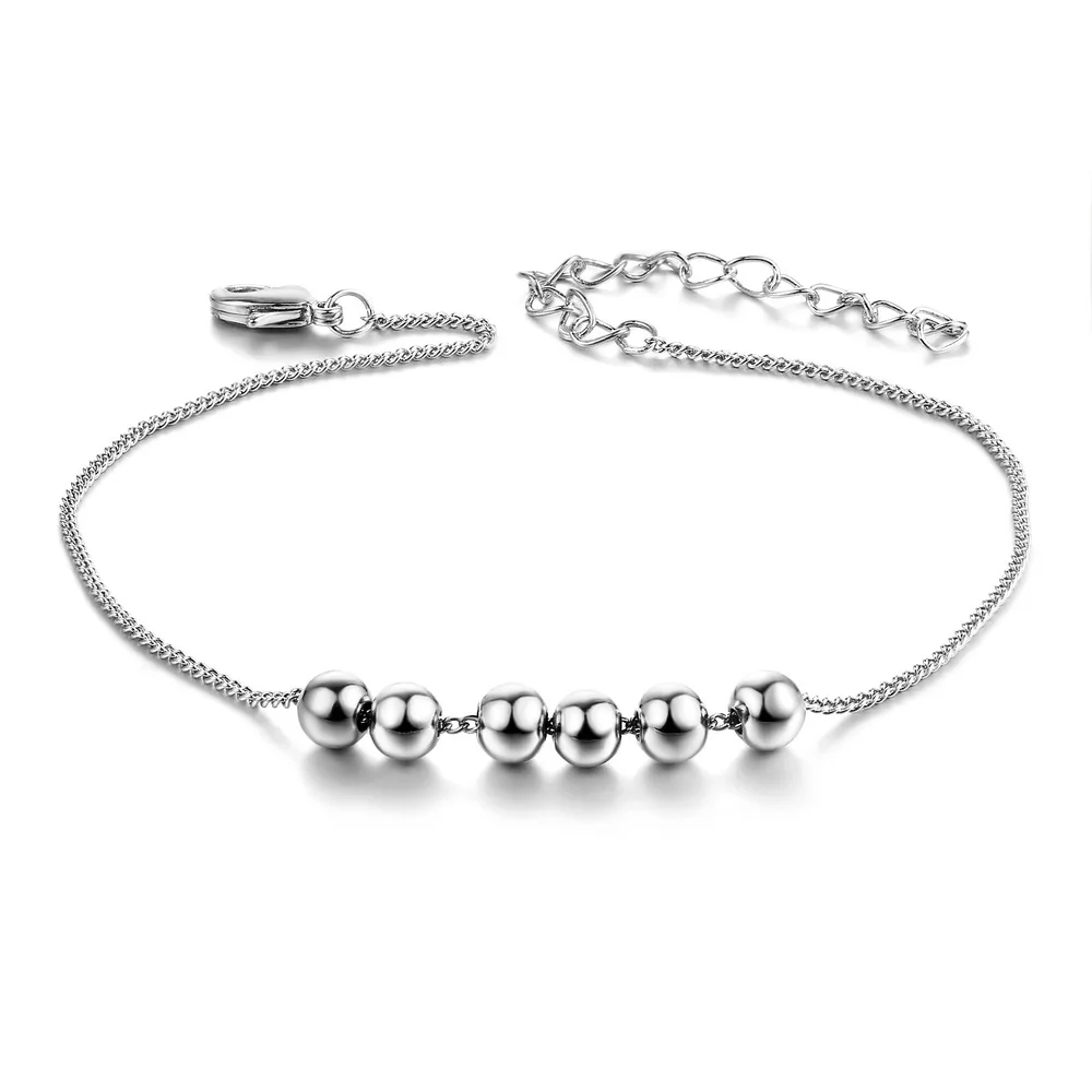 

Round Simple Beads Rose Gold Color Charm Bracelets For Women Chain